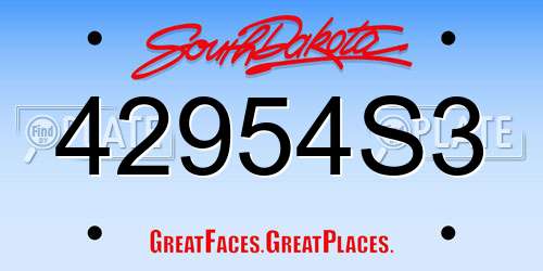 42954S3 South Dakota License Plate