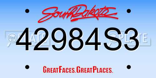 42984S3 South Dakota License Plate