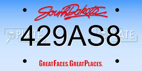 429AS8 South Dakota License Plate
