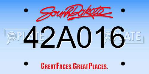42A016 South Dakota License Plate