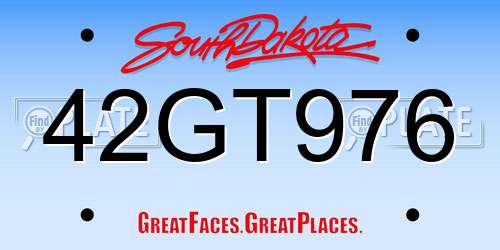 42GT976 South Dakota License Plate
