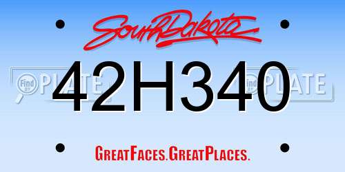 42H340 South Dakota License Plate
