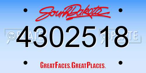 4302518 South Dakota License Plate