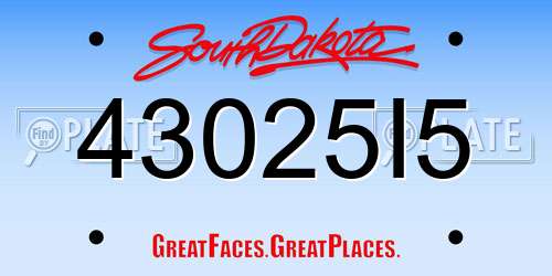 43025I5 South Dakota License Plate