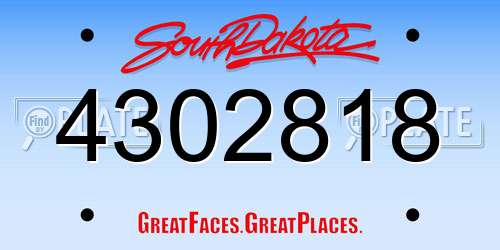 4302818 South Dakota License Plate