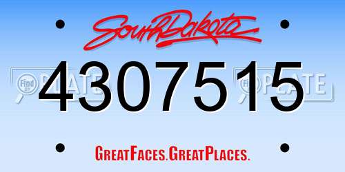 4307515 South Dakota License Plate