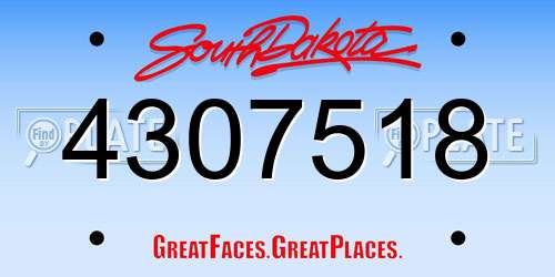 4307518 South Dakota License Plate