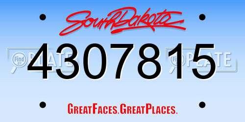 4307815 South Dakota License Plate