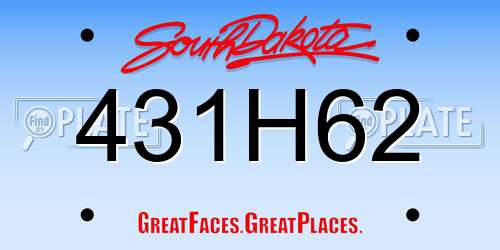 431H62 South Dakota License Plate