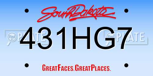 431HG7 South Dakota License Plate