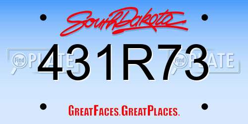 431R73 South Dakota License Plate