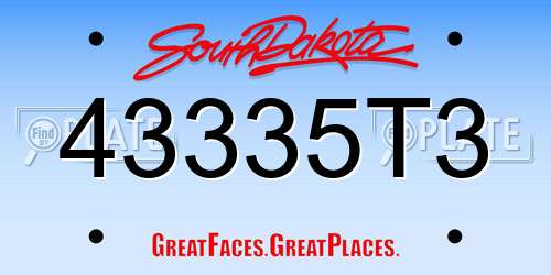 43335T3 South Dakota License Plate