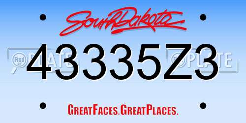 43335Z3 South Dakota License Plate