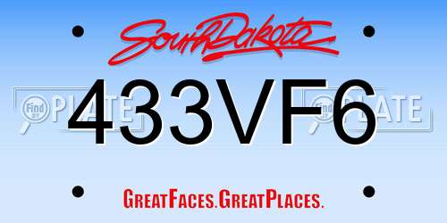 433VF6 South Dakota License Plate