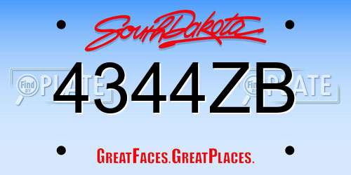 4344ZB South Dakota License Plate
