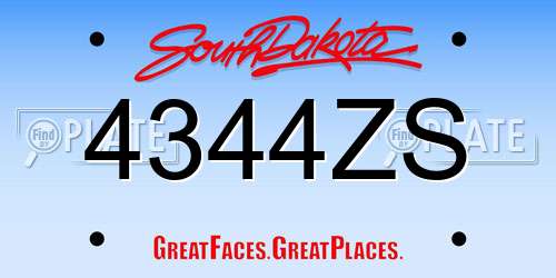 4344ZS South Dakota License Plate