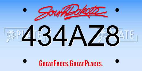 434AZ8 South Dakota License Plate
