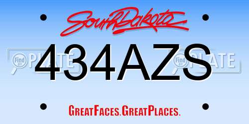 434AZS South Dakota License Plate