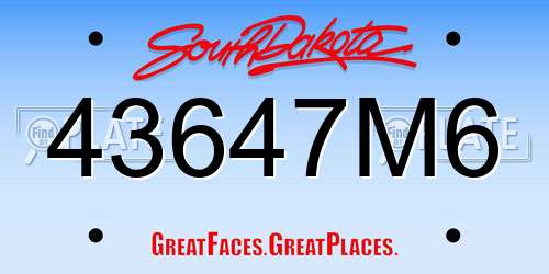 43647M6 South Dakota License Plate