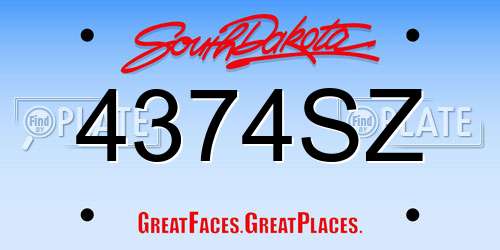 4374SZ South Dakota License Plate