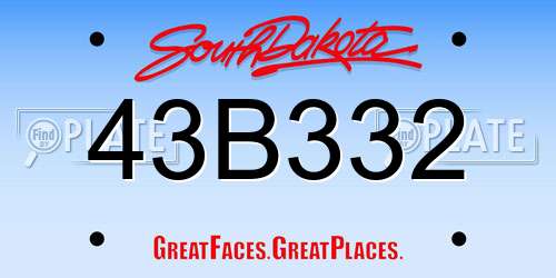 43B332 South Dakota License Plate