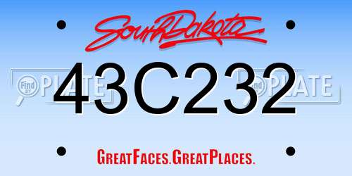 43C232 South Dakota License Plate