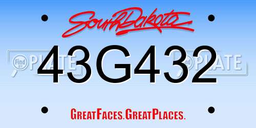 43G432 South Dakota License Plate