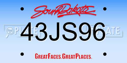 43JS96 South Dakota License Plate
