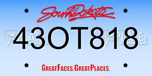 43OT818 South Dakota License Plate