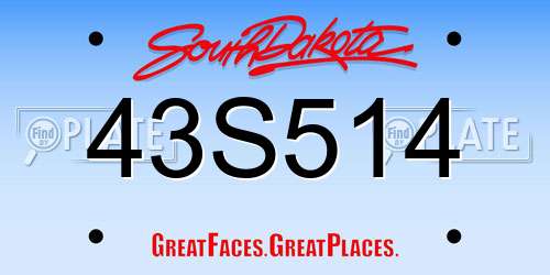 43S514 South Dakota License Plate