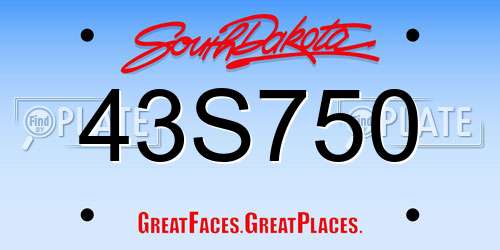 43S750 South Dakota License Plate