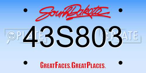 43S803 South Dakota License Plate