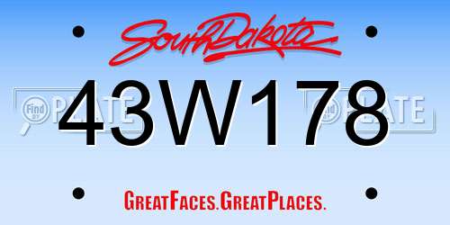 43W178 South Dakota License Plate