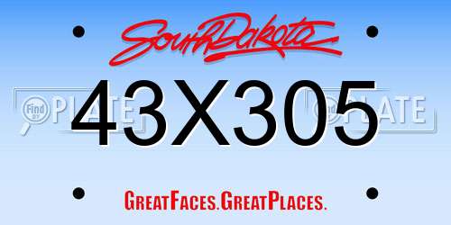 43X305 South Dakota License Plate