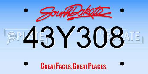 43Y308 South Dakota License Plate