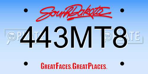 443MT8 South Dakota License Plate