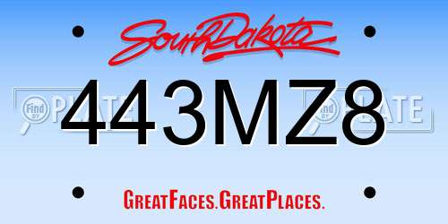 443MZ8 South Dakota License Plate