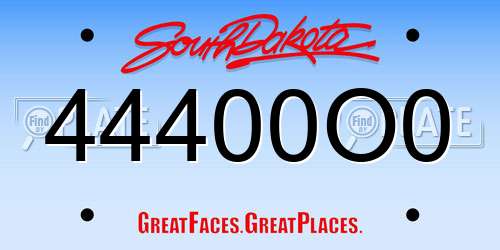44400O0 South Dakota License Plate
