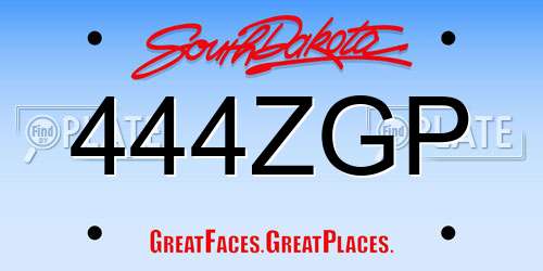 444ZGP South Dakota License Plate