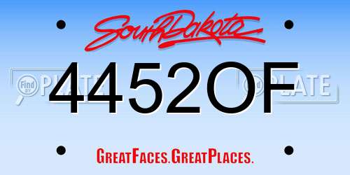 4452OF South Dakota License Plate