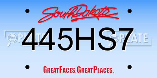 445HS7 South Dakota License Plate