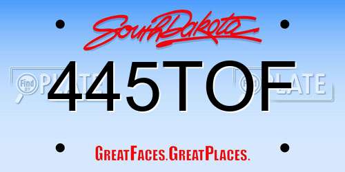 445TOF South Dakota License Plate