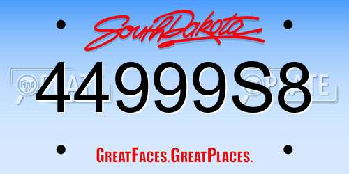 44999S8 South Dakota License Plate
