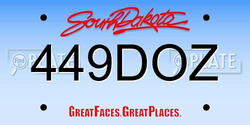 449DOZ South Dakota License Plate