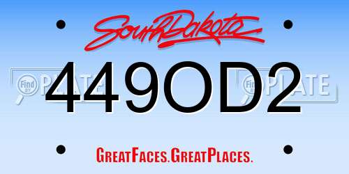 449OD2 South Dakota License Plate