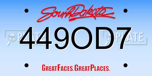 449OD7 South Dakota License Plate