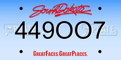 449OO7 South Dakota License Plate