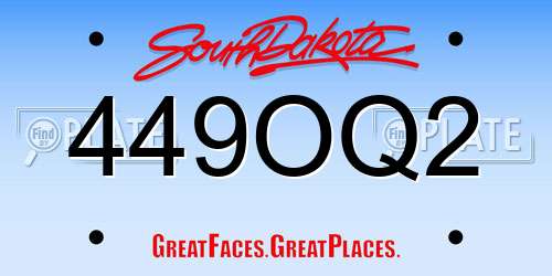 449OQ2 South Dakota License Plate