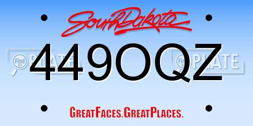 449OQZ South Dakota License Plate