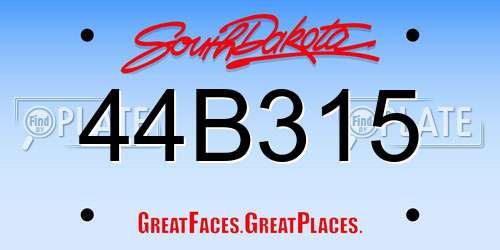 44B315 South Dakota License Plate